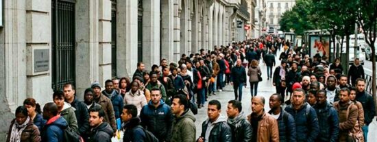 Largas colas y colapso t&eacute;cnico marcan el debut presencial de la regularizaci&oacute;n masiva de S&aacute;nchez