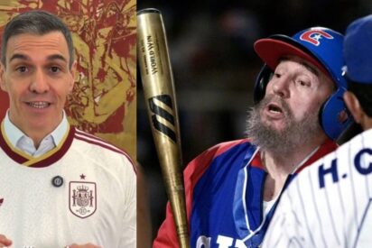 Pedro S&aacute;nchez, Fidel Castro y, de espaldas, Hugo Ch&aacute;vez.