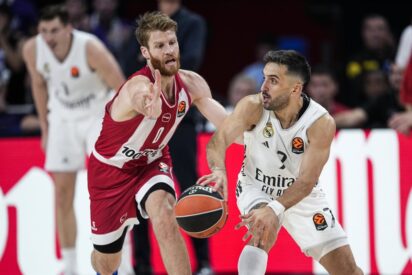 Un instante del Olympiakos frente al Real Madrid.
