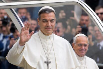 Meme de S&aacute;nchez y el Papa Le&oacute;n XIV
