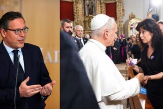 Alfonso Serrano, el Papa Le&oacute;n XIV y Ana Redondo.