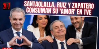 El tr&iacute;o Santaolalla, Ruiz y Zapatero consuma su 'amor' con un esperp&eacute;ntico masaje en TVE