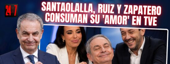 El tr&iacute;o Santaolalla, Ruiz y Zapatero consuma su 'amor' con un esperp&eacute;ntico masaje en TVE