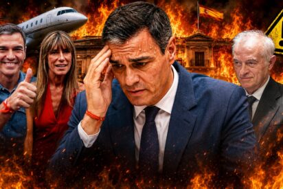 Pedro S&aacute;nchez, Bego&ntilde;a G&oacute;mez y Juan Carlos Peinado - imagen generada con IA