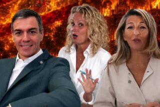 Pedro S&aacute;nchez, Montse M&iacute;nguez y Yolanda D&iacute;az 