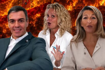 Pedro S&aacute;nchez, Montse M&iacute;nguez y Yolanda D&iacute;az 