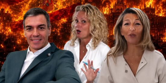 Pedro S&aacute;nchez, Montse M&iacute;nguez y Yolanda D&iacute;az 