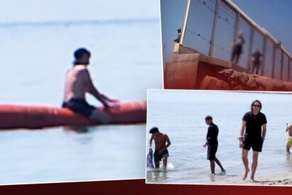 El reportero Cake Minuesa salta a nado las rid&iacute;culas boyas 'disuasorias' de S&aacute;nchez y Marlaska en Ceuta: ya se est&aacute;n desinflando