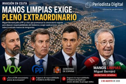 Manos Limpias exige al PP y a Vox un pleno extraordinario y apunta a posibles responsabilidades penales por la "invasi&oacute;n" a Ceuta
