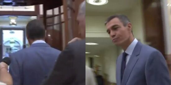 Pedro S&aacute;nchez escapando a vela llena tras la pregunta sobre los Menas en Ceuta.