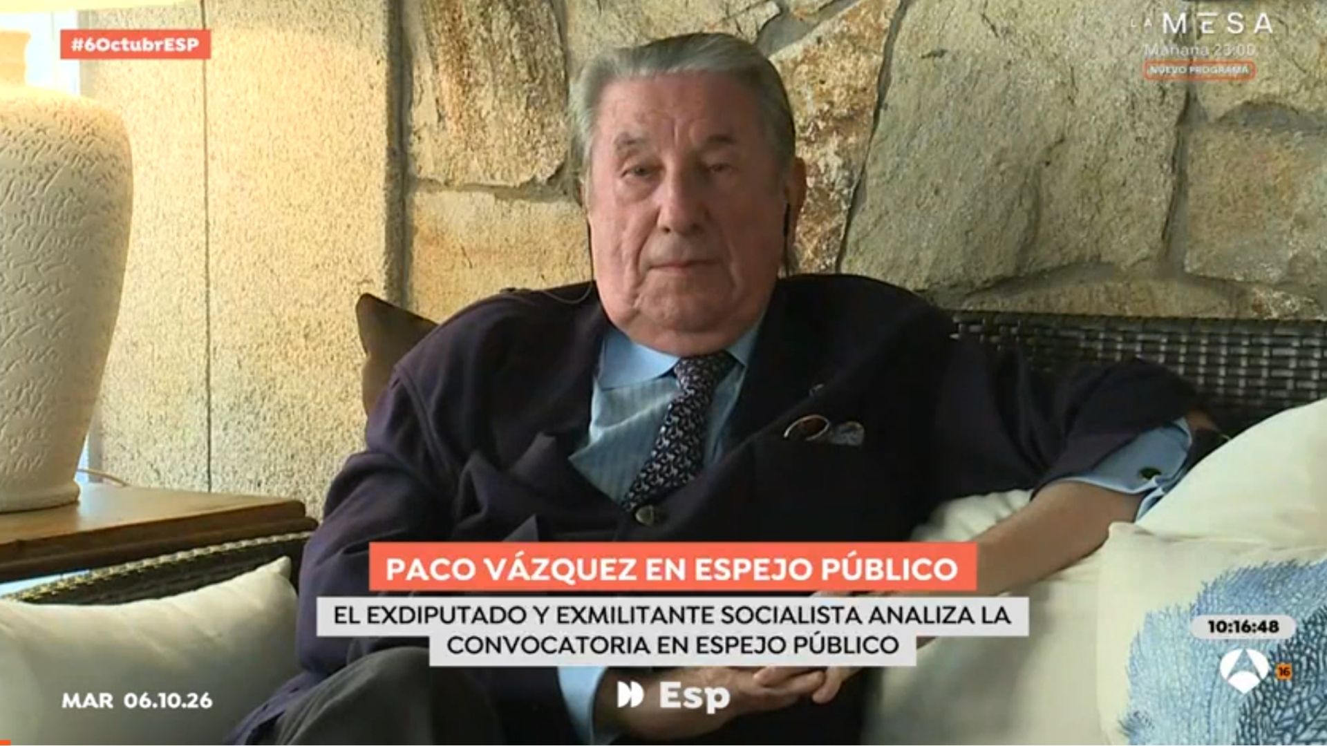 Paco Vázquez, exdiputado socialista, en 'Espejo Público' (Antena 3)