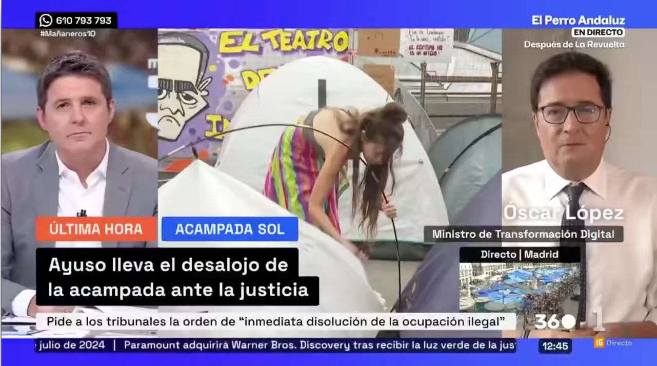 El nuevo desvar&iacute;o de &Oacute;scar L&oacute;pez (PSOE): Asegura que Ayuso y Almeida est&aacute;n a un paso de culpar a ETA de la acampada de Sol